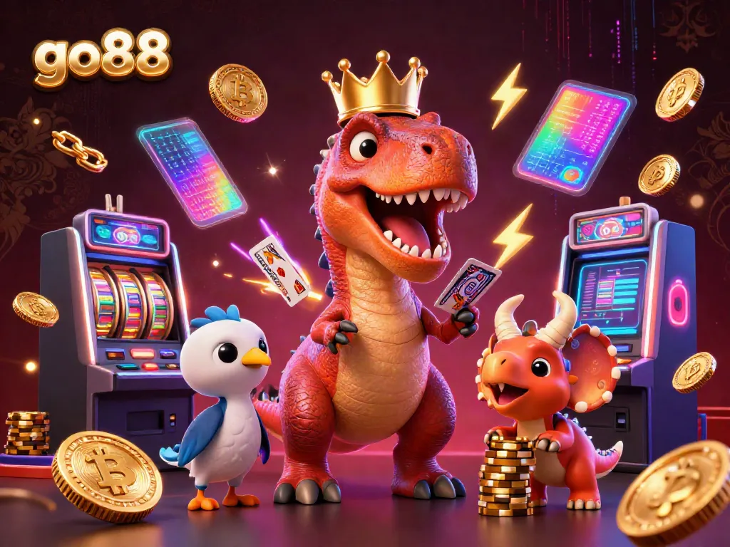 Experience exciting gameplay at go88 with our dynamic T-Rex dealer and vibrant casino elements.