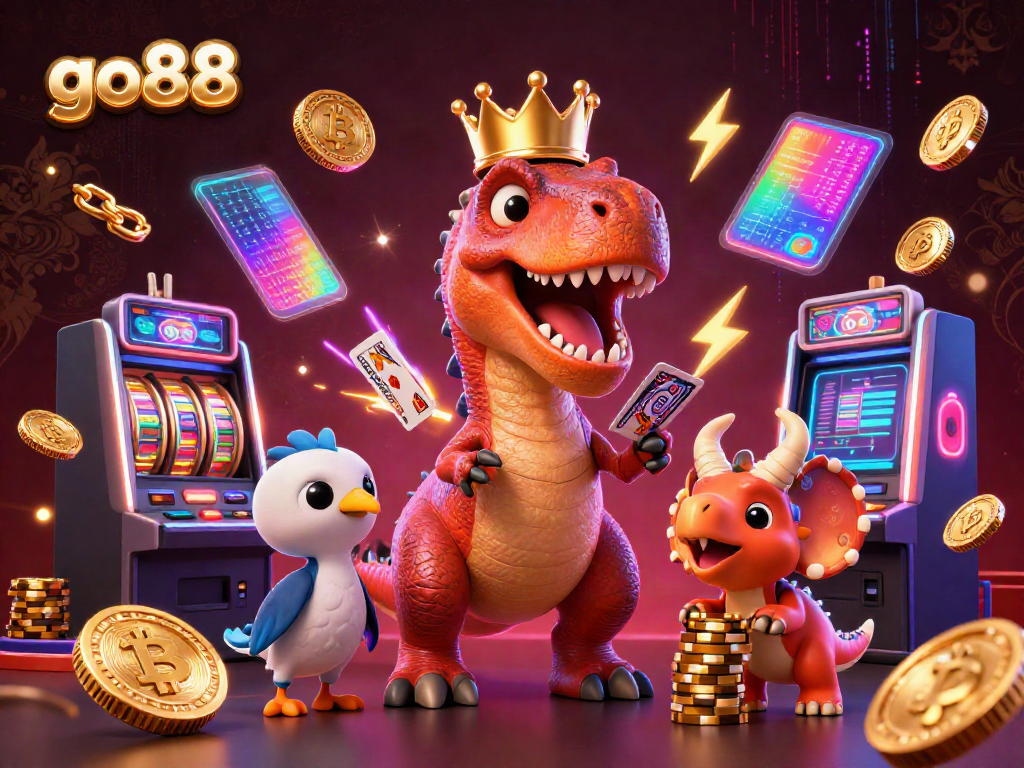 Experience exciting gameplay at go88 with our dynamic T-Rex dealer and vibrant casino elements.