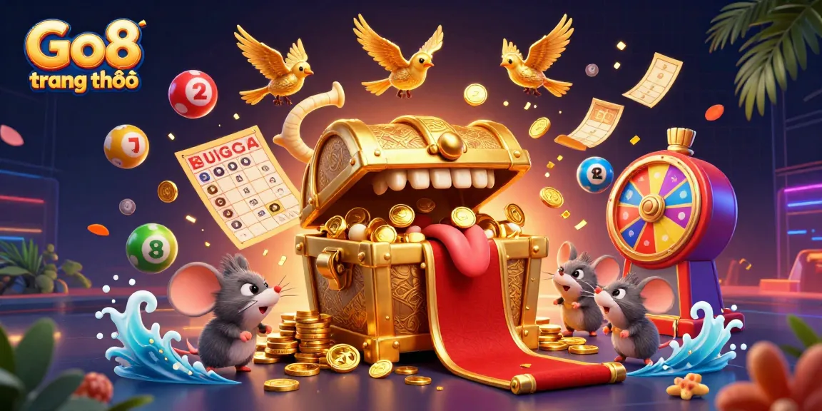 Spin to win with vibrant lottery balls and Go8 trang chủ treasures in a captivating 3D scene.