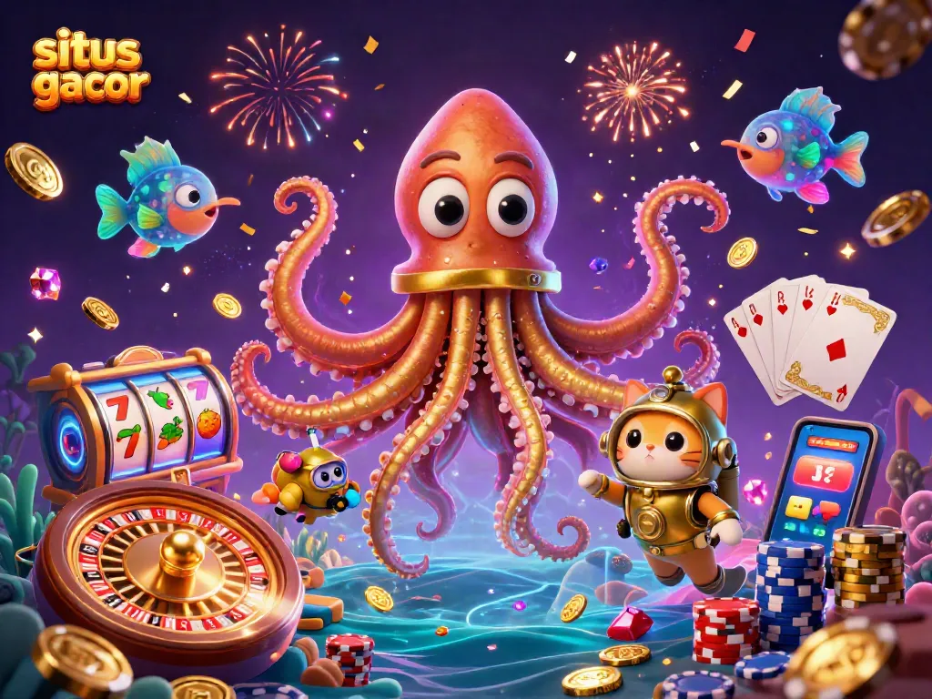 Engage with situs slot gacor and enjoy thrilling jackpot games featuring a vibrant, colorful 3D scene.