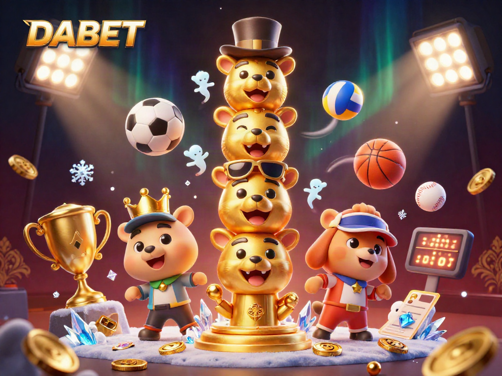 DABET captures the thrill of dynamic sports betting, featuring animated casino accessories and lively betting elements.