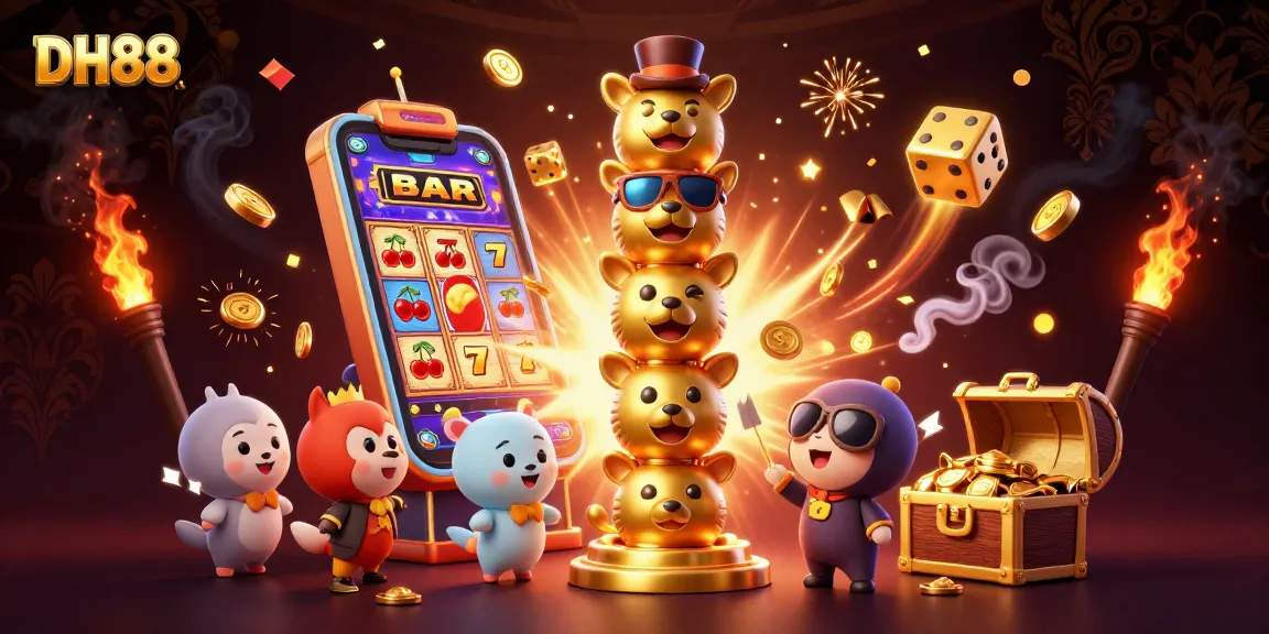 Experience the excitement of DH88 with vibrant casino elements and a dynamic 3D illustration scene.