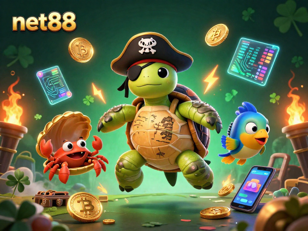 Engage in net88 with a vibrant pirate-themed crypto casino scene featuring dynamic gaming elements.