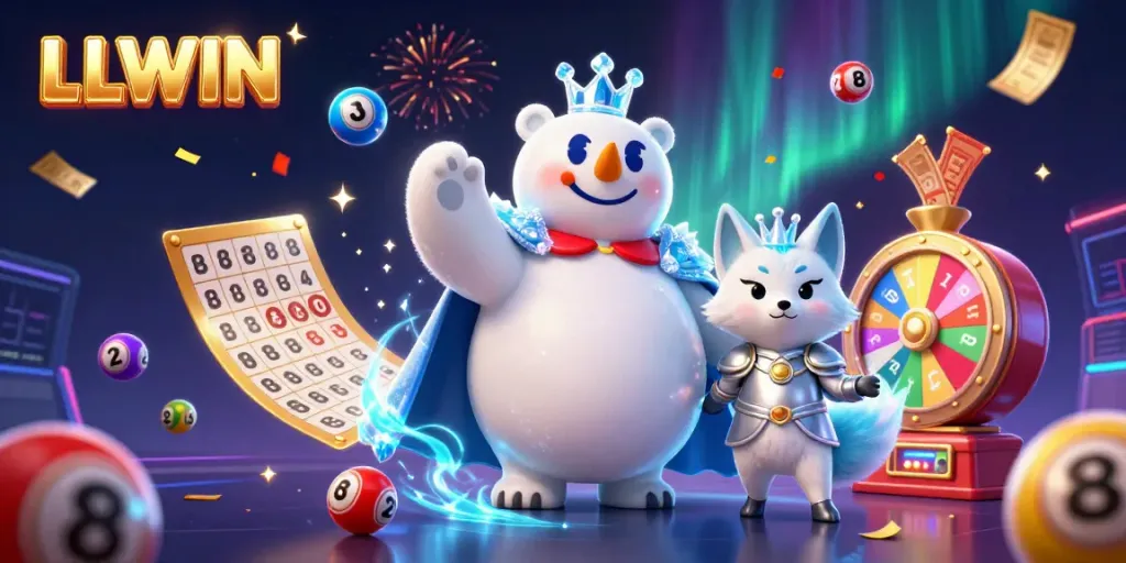 Experience the thrilling energy of LLWIN with a lively depiction of lottery excitement and dynamic game elements.