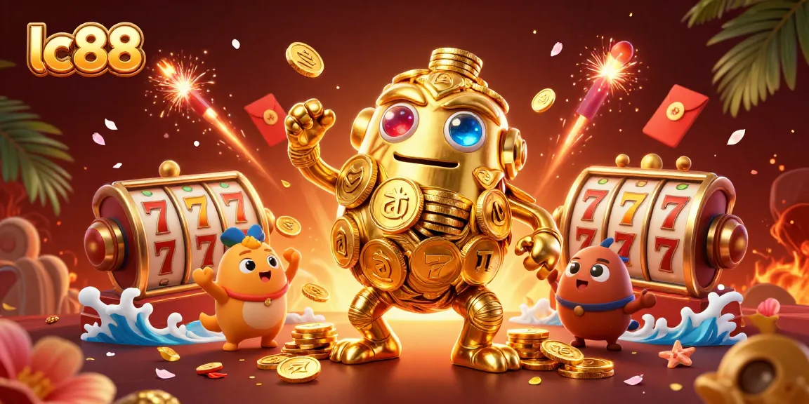 Engage with lc88's thrilling casino experience in a vibrant 3D slot game illustration.