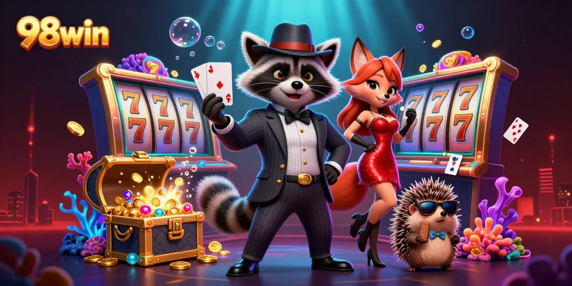 Experience thrilling gameplay at 98win with suave characters and sparkling casino elements.