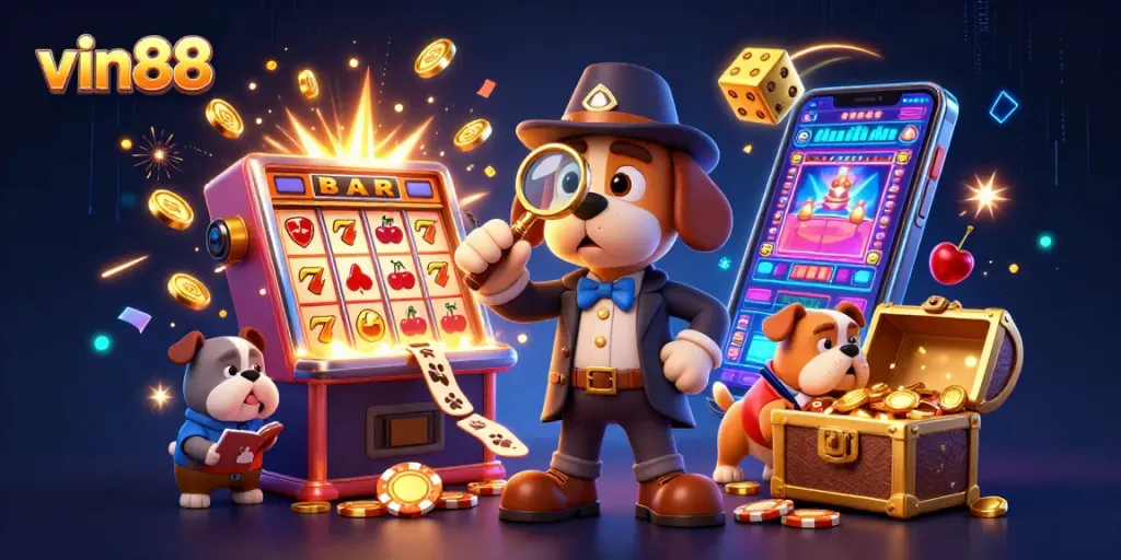 Spin the reels at vin88 with thrilling visuals of a jackpot explosion and detective adventure.
