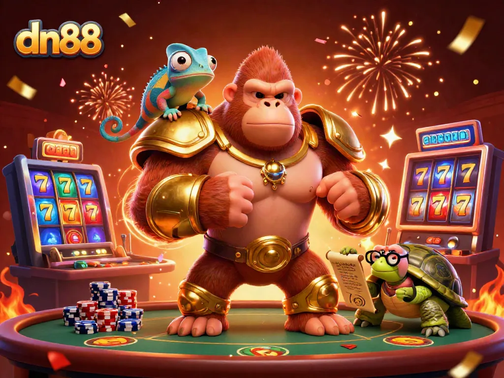 Engage with the thrilling atmosphere at dn88 casino, featuring gorilla king and vibrant gaming elements.