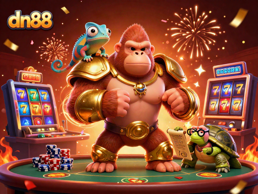 Engage with the thrilling atmosphere at dn88 casino, featuring gorilla king and vibrant gaming elements.