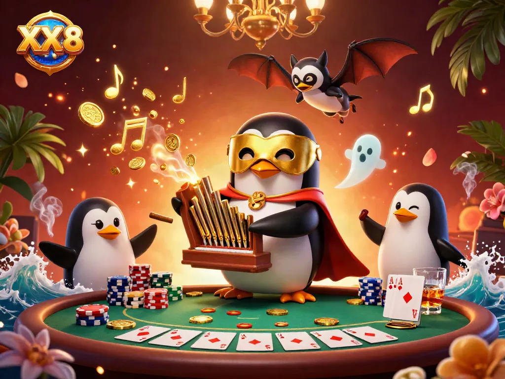 Engage with the thrilling atmosphere of XX 88 as golden coins pour from an organ, surrounded by vibrant casino elements.