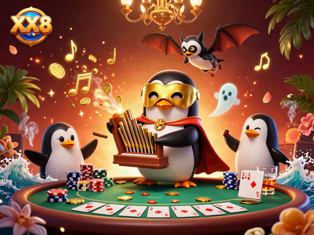 Engage with the thrilling atmosphere of XX 88 as golden coins pour from an organ, surrounded by vibrant casino elements.