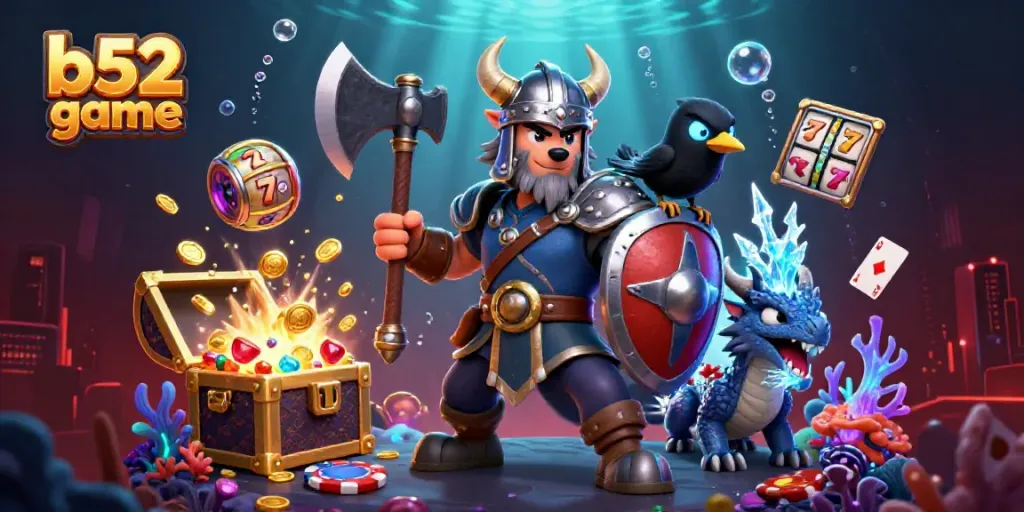Engage with the b52 game through vibrant characters and thrilling casino elements in an underwater scene.