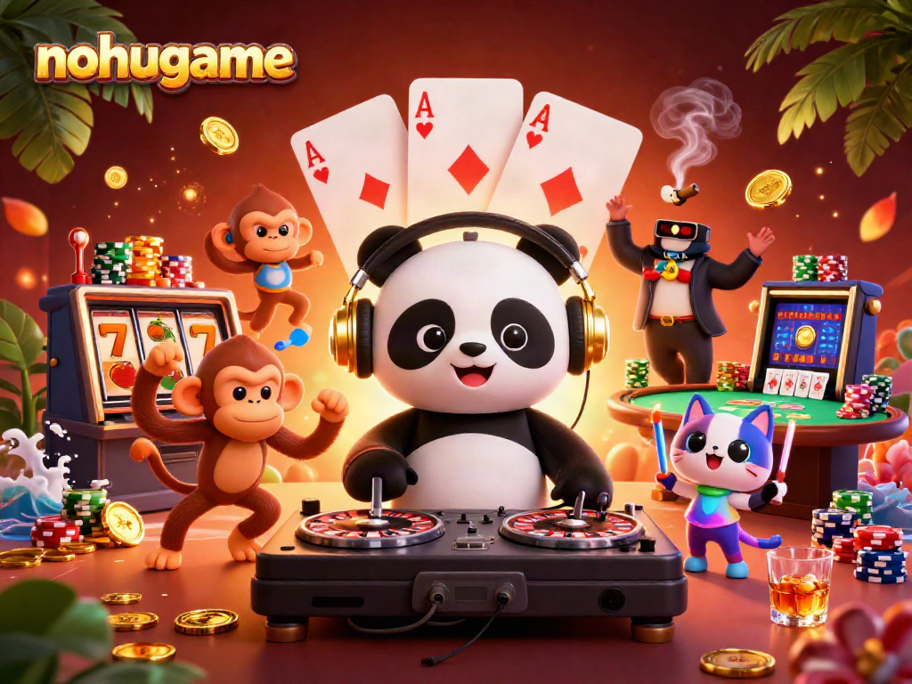 Experience non-stop excitement with nohugame featuring a DJ panda and lively casino elements!