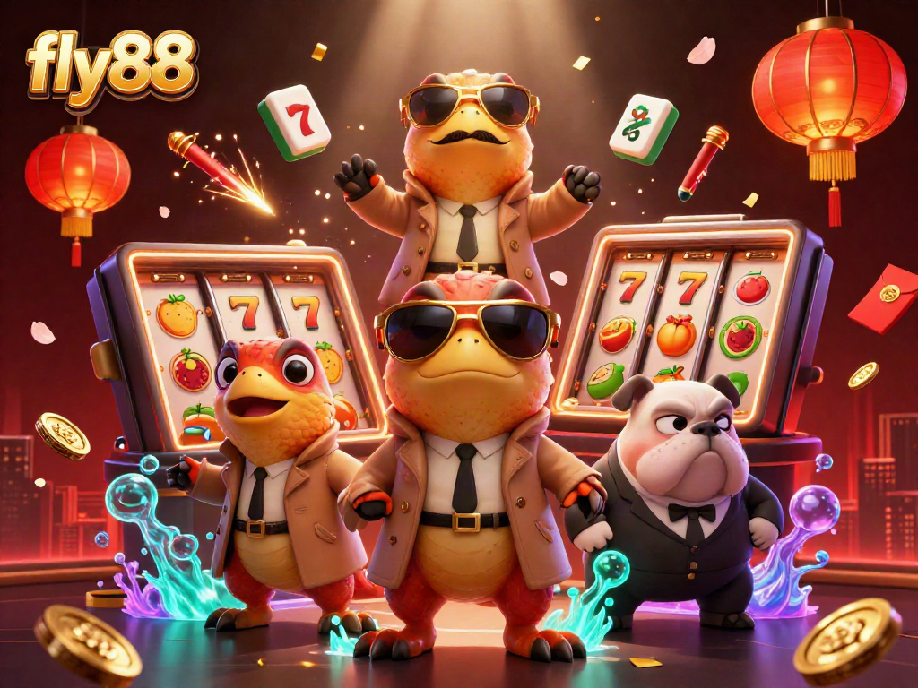 fly88 casino raptors attempting entry, with vibrant slot elements illustrating excitement