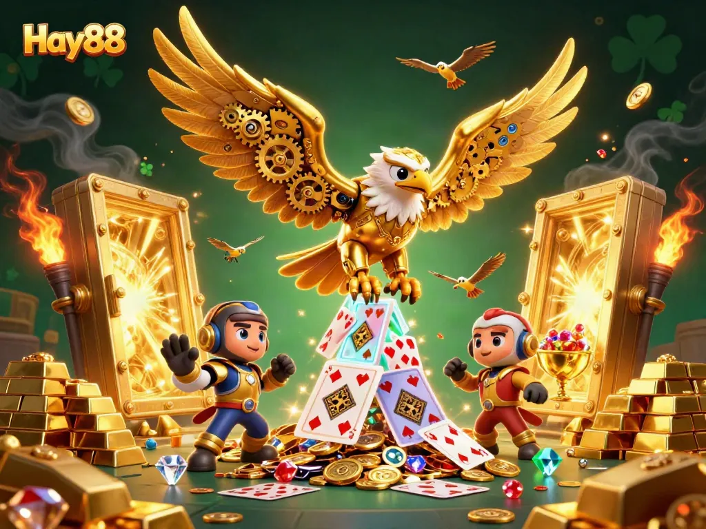 Experience thrilling gameplay at Hay88 with an exciting 3D golden eagle and illuminating casino elements.