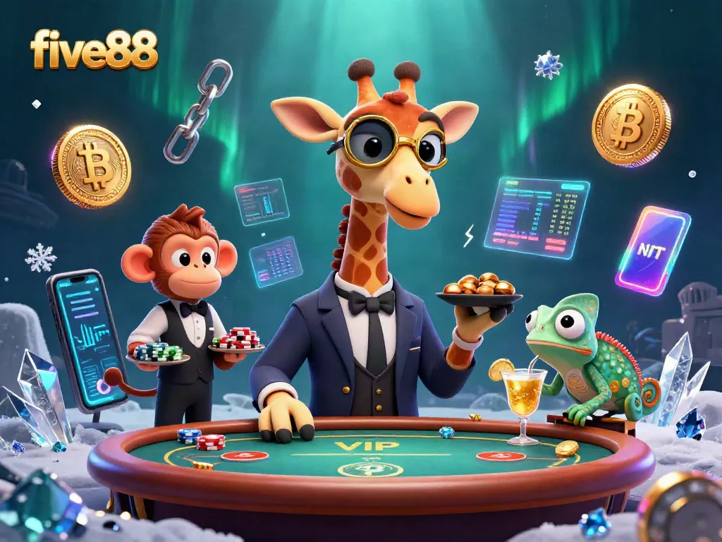 Experience high-stakes gaming at five88 with animated characters and vibrant casino elements.