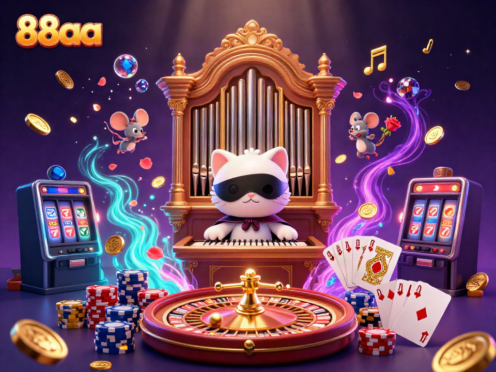 Experience thrilling gameplay with 88aa, where the phantom cat and mouse perform amidst floating gems and musical notes.
