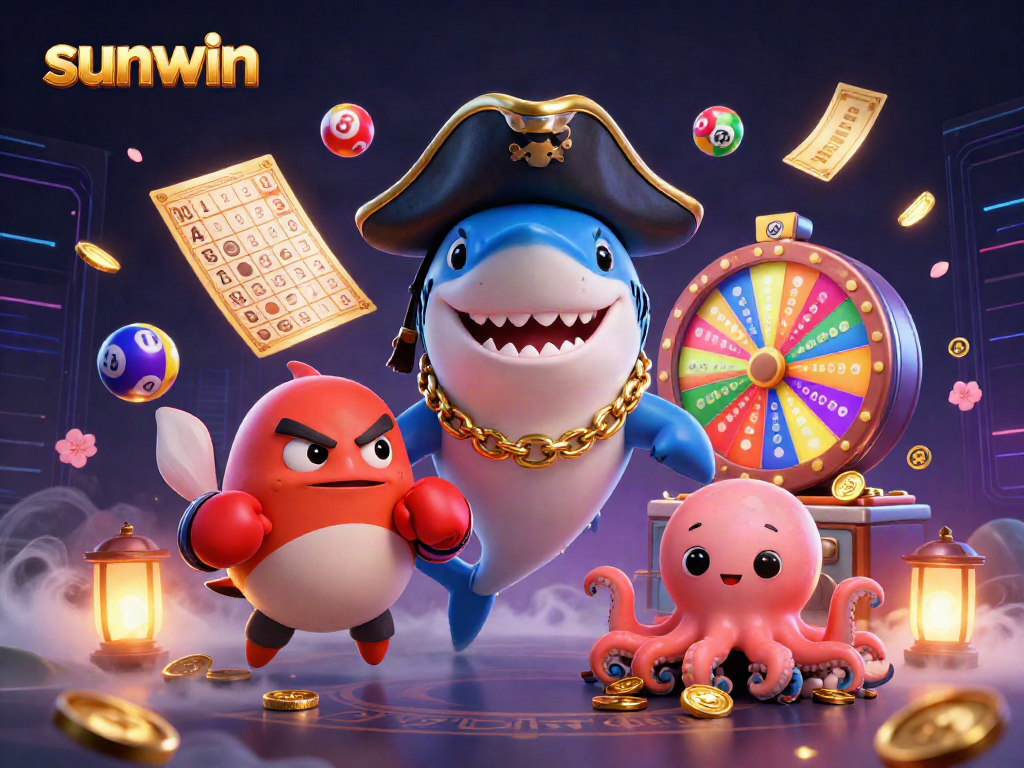 Engage with exciting sunwin games amidst vibrant casino elements and dynamic characters.