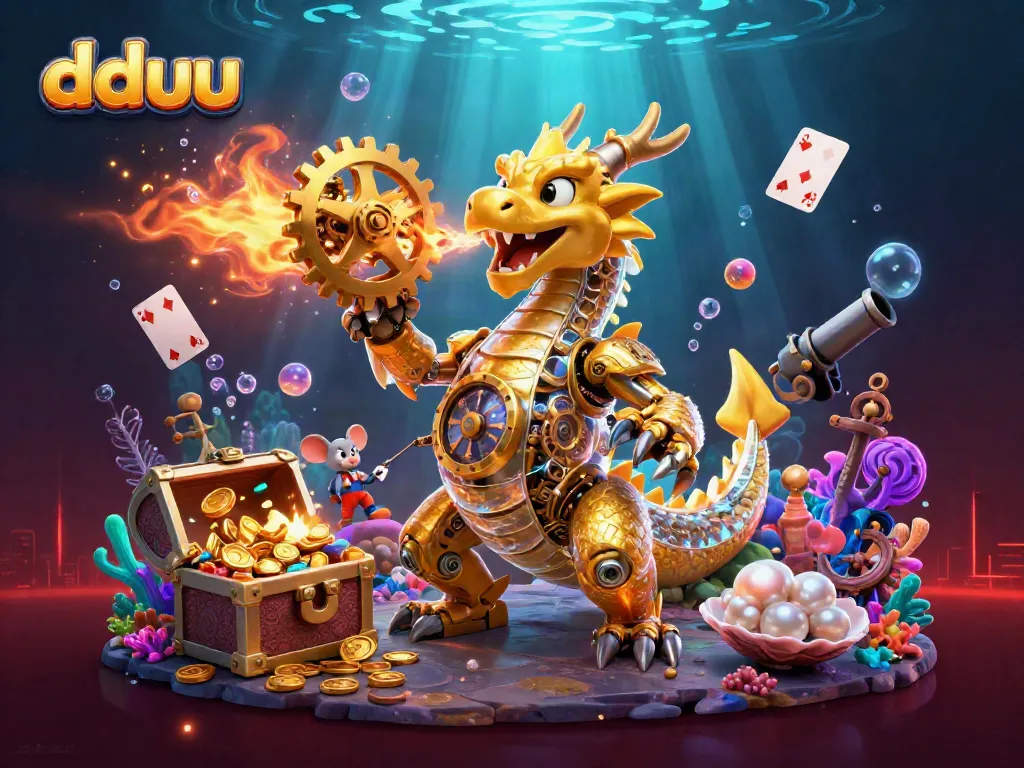 Engage with the stunning dduu platform through a vibrant underwater scene featuring a mechanical dragon and treasure.