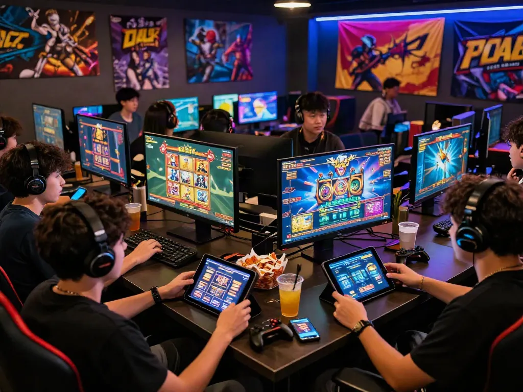 Players enjoying exciting lumbung88 online slot games in a vibrant gaming atmosphere