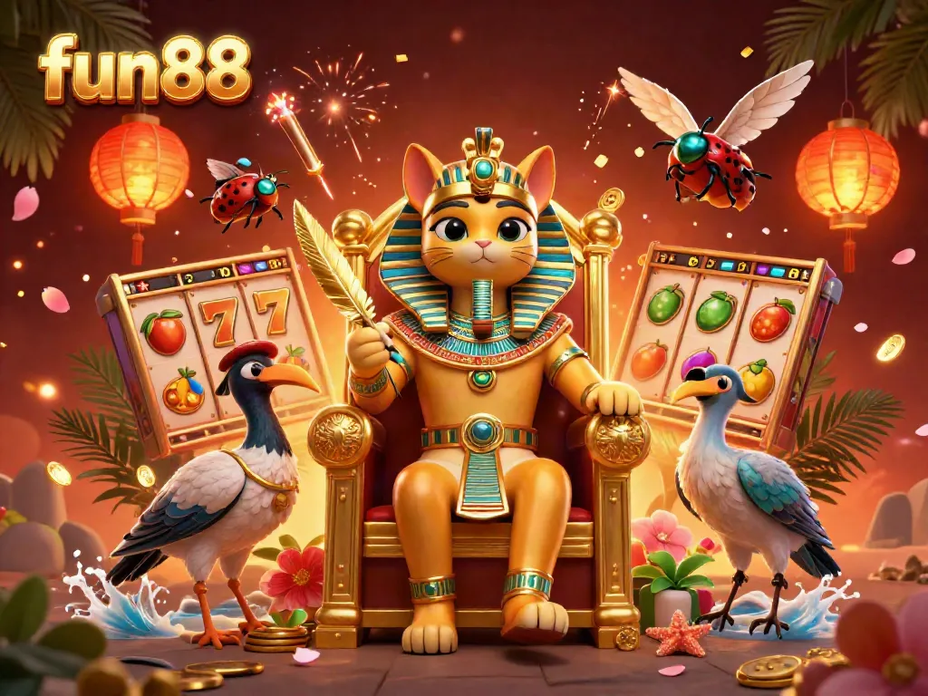 Experience fun88 with a vibrant 3D illustration of an Egyptian-themed casino scene bringing excitement to gaming.