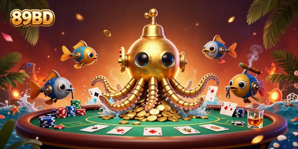 Experience the excitement of 89BD with vibrant casino elements and a kraken-themed adventure.