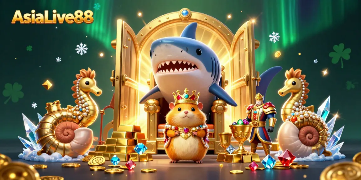 Experience the excitement of AsiaLive88 with a dynamic 3D casino scene featuring gold treasures and royal characters.