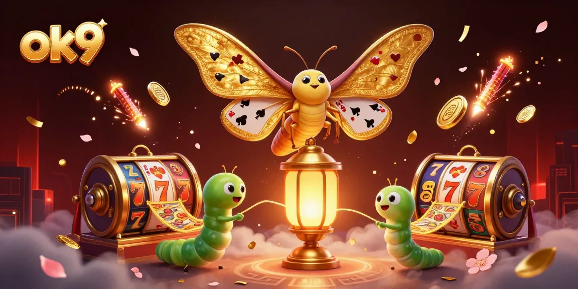 Spin the reels of fortune with ok9, a vibrant 3D digital illustration showcasing casino magic.