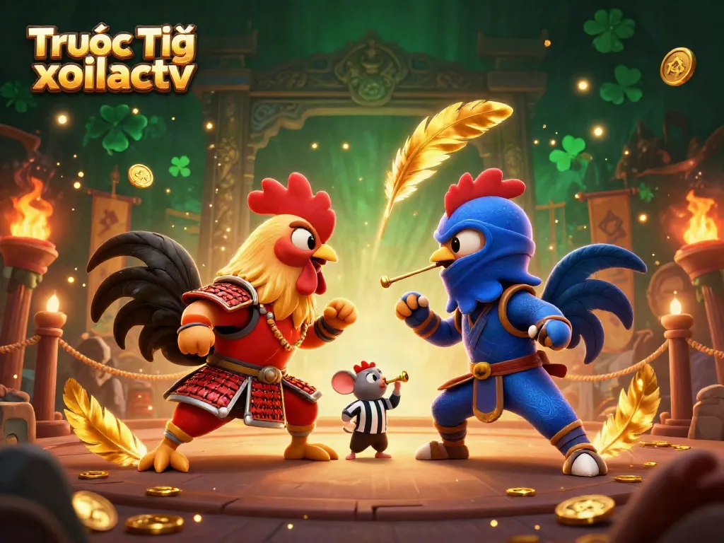 Experience the thrilling action of Trực Tiếp xoilactv with vibrant fighting roosters and dynamic gaming elements.
