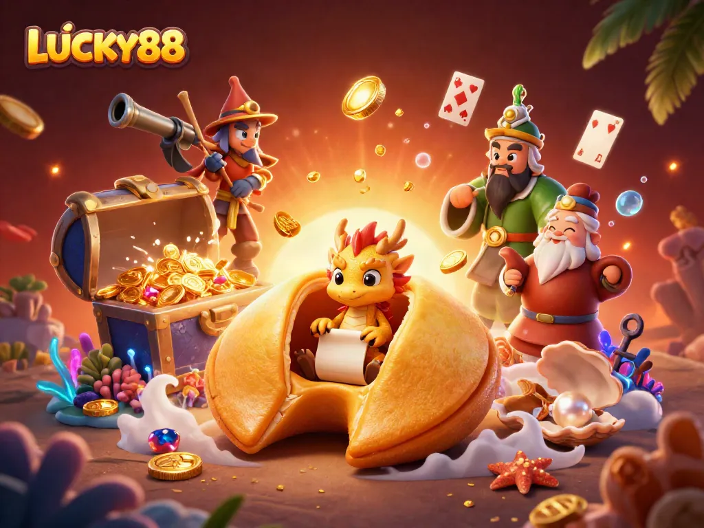 Experience thrilling gaming at LUCKY88 with dynamic characters and vibrant casino treasures.