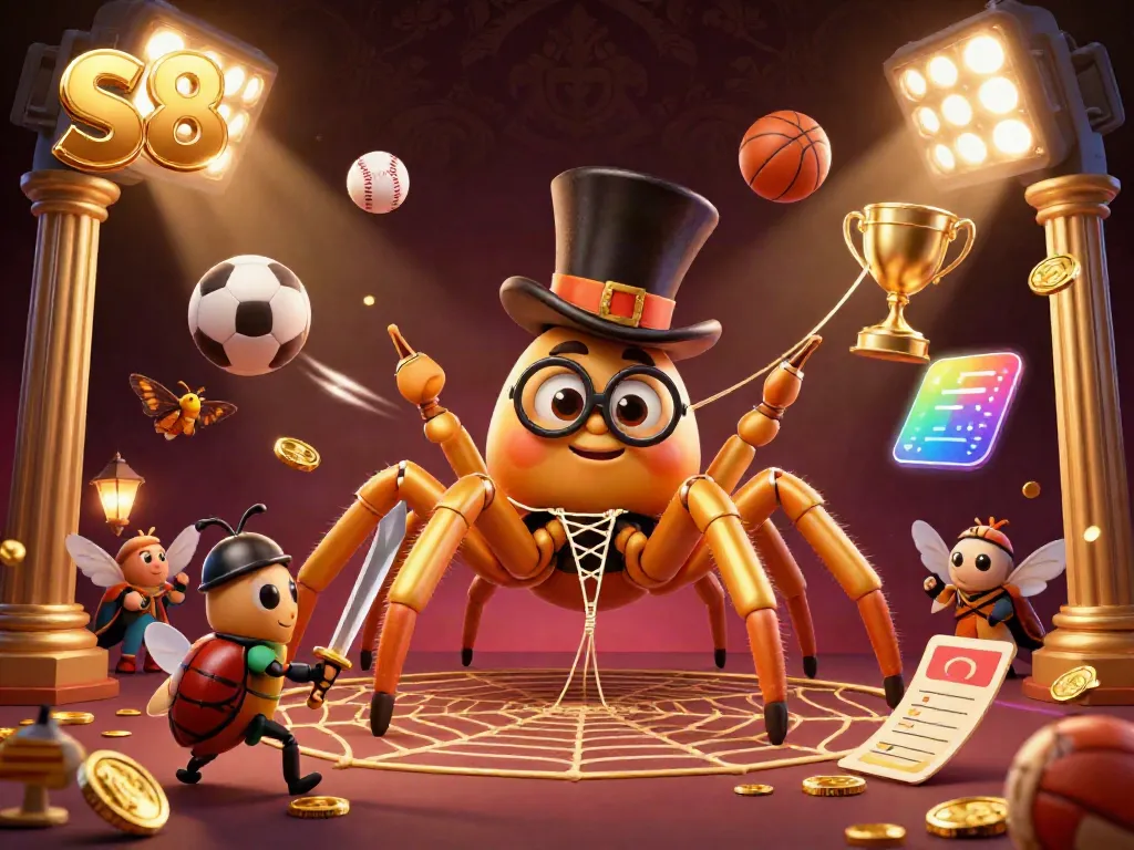 S8 gives gamblers a thrilling casino experience with sports balls and vibrant characters in a dynamic scene.