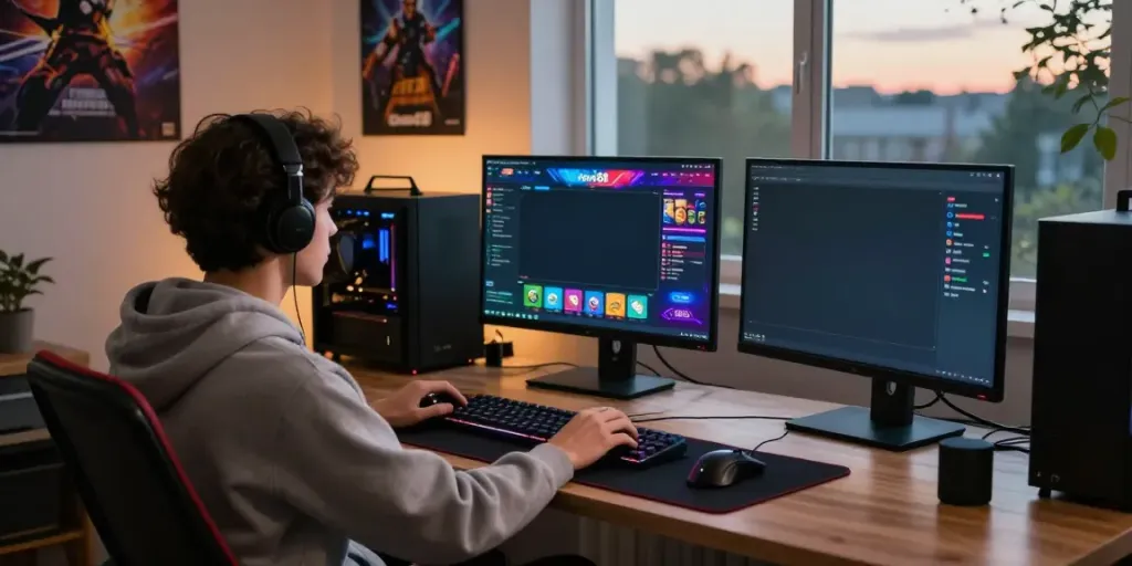 Engaging online gaming moment with davo88 platform interface, vibrant graphics, and comfortable setup.