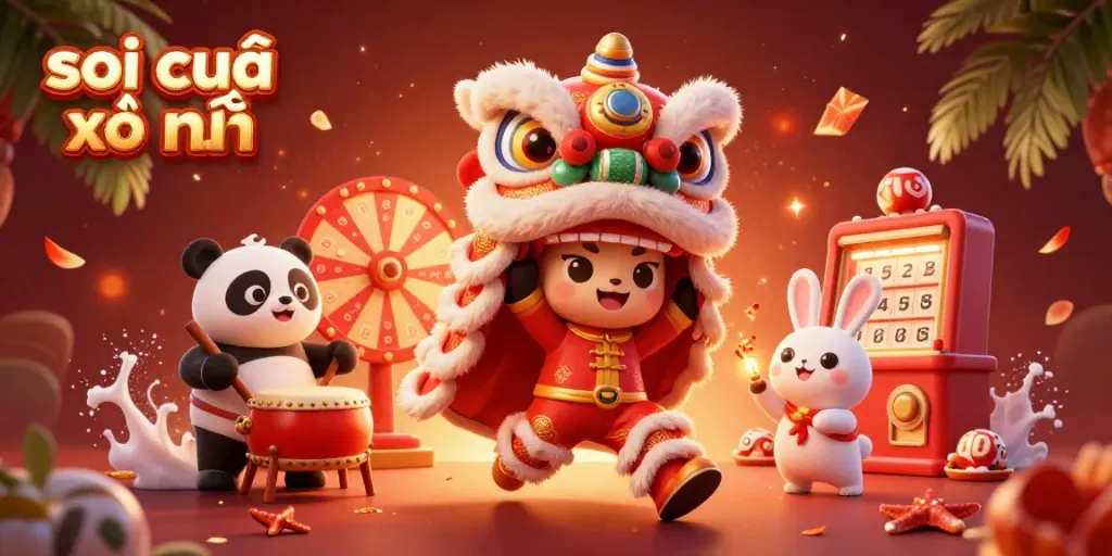 Engage in the excitement of soi cầu xổ số with festive characters and vibrant lottery elements.