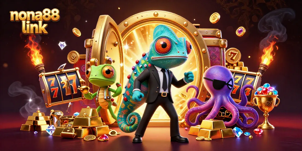 Experience the excitement of the nona88 link with a dynamic casino-themed illustration featuring thrilling elements.
