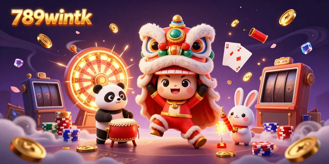Experience excitement at 789wintk with joyful characters dancing amid casino elements.