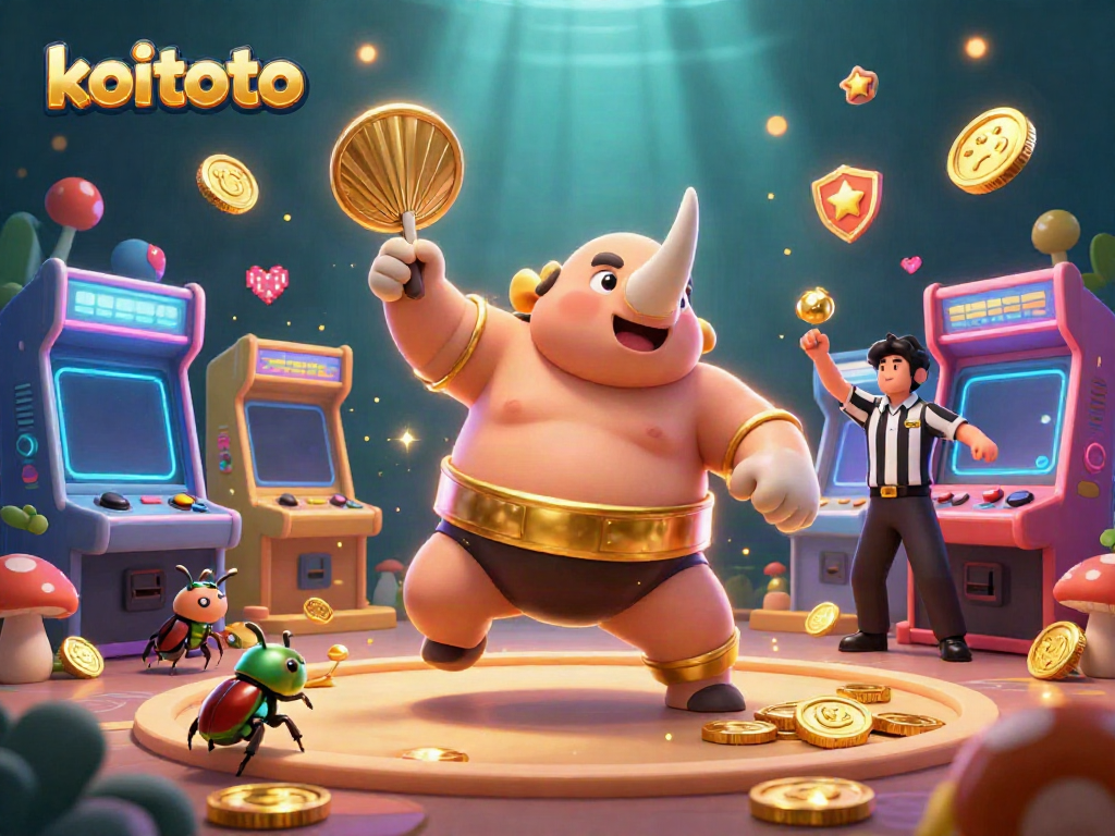 Koitoto menghadirkan pengalaman bermain slot gacor dengan ilustrasi karakter lucu dan suasana kasino yang meriah.