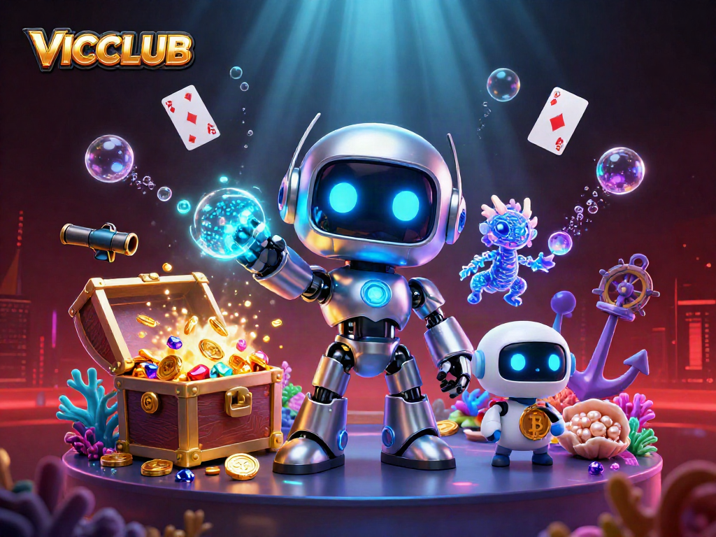 Experience thrilling gameplay at VICCLUB with vibrant characters, underwater treasures, and game elements.