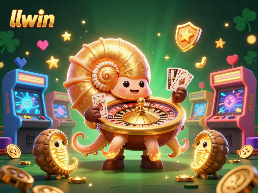 llwin players engage with a lively casino scene featuring a majestic nautilus roulette and glowing game machines.
