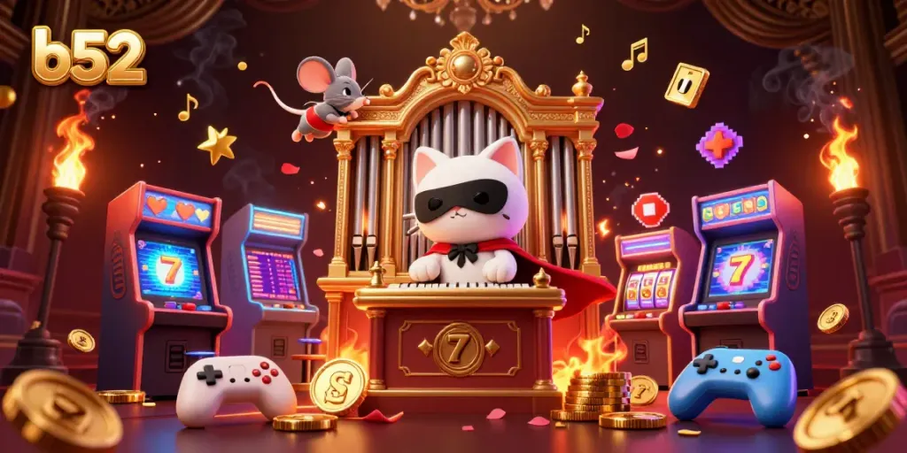 Play exciting b52 slots surrounded by captivating characters and vibrant casino elements in 3D.