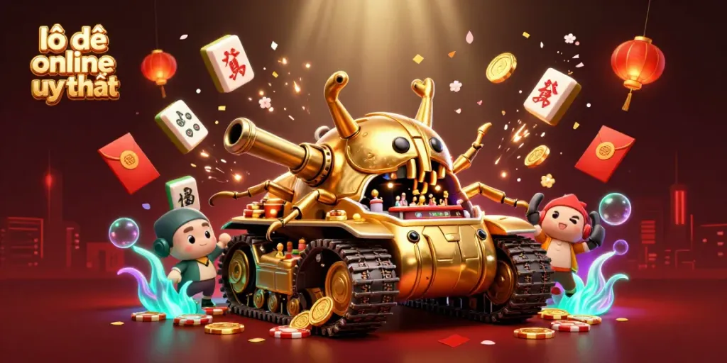 Engage with lô đề online uy tín in an immersive 3D casino scene filled with festive game elements.