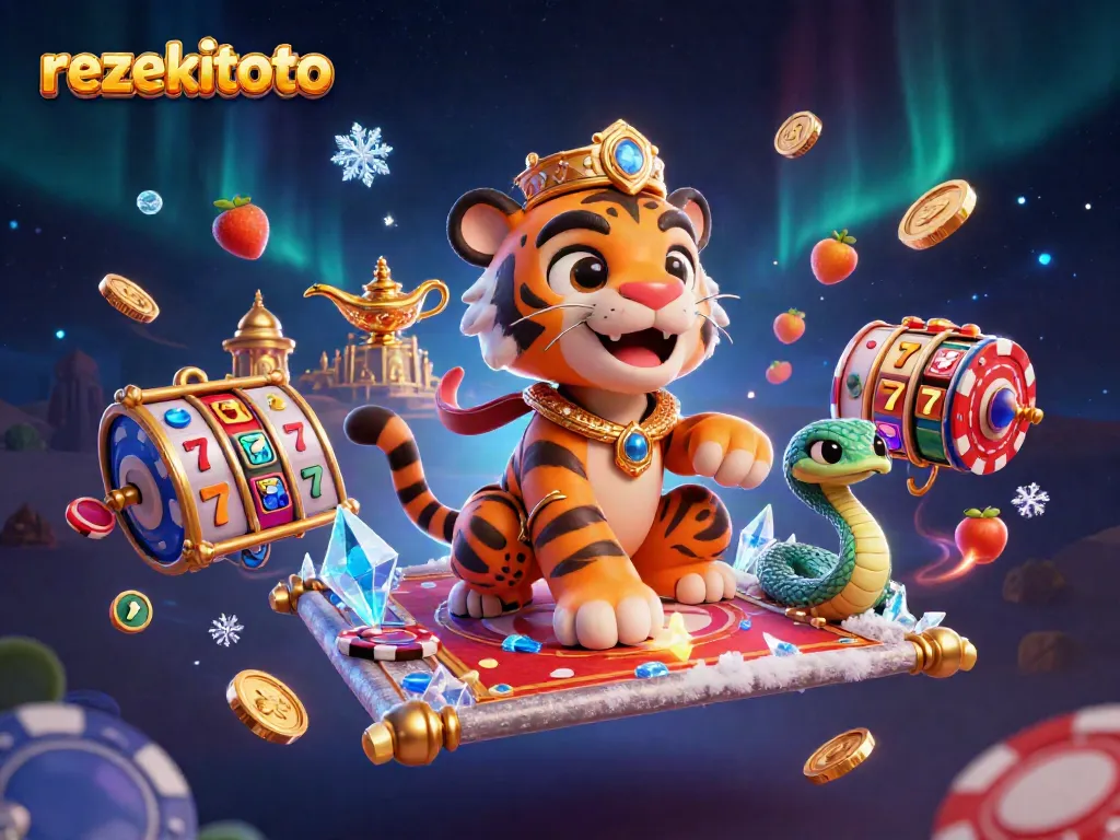 Spin the reels with rezekitoto's magical Arabian casino adventure, showcasing vibrant slot symbols.