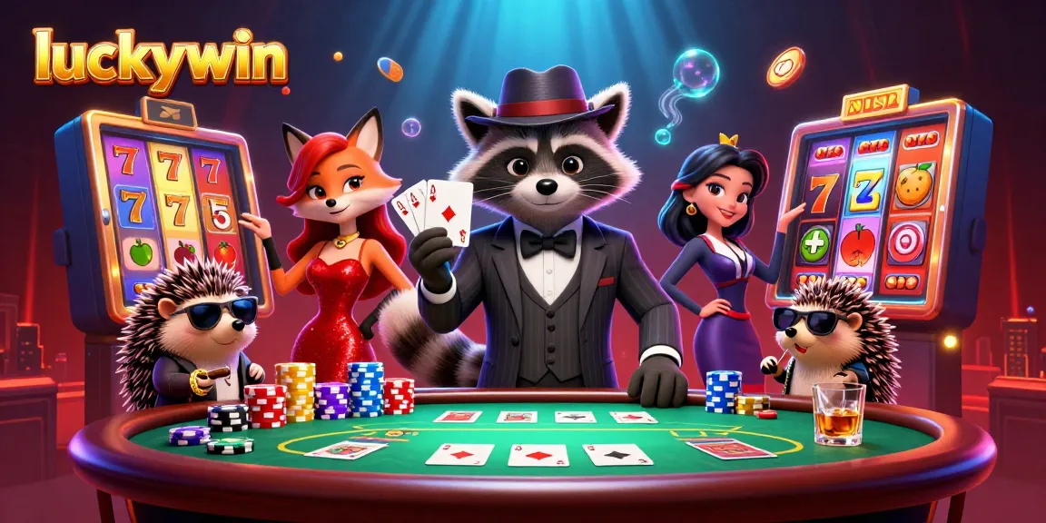 Engage with the luckywin experience featuring dynamic characters and vibrant casino elements in a 3D illustration.