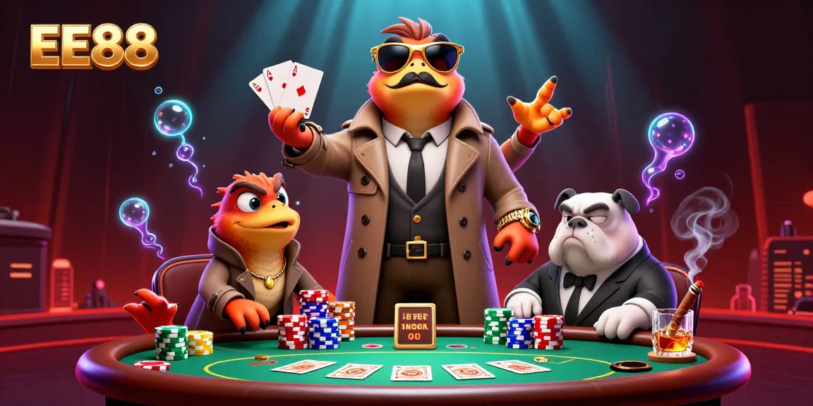 Raptors dressed in a trench coat attempting to enter a VIP casino, themed elements visible, promoting EE88.