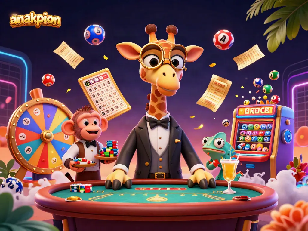 Engage in thrilling gaming with anakpion's dynamic casino experience featuring vibrant lottery and poker scenes.