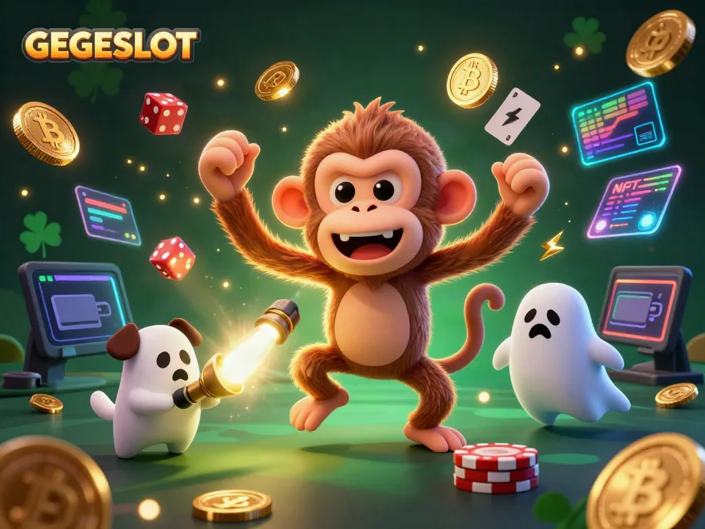 Engage with GEGESLOT as a mischievous monkey juggles gold in a haunted casino.