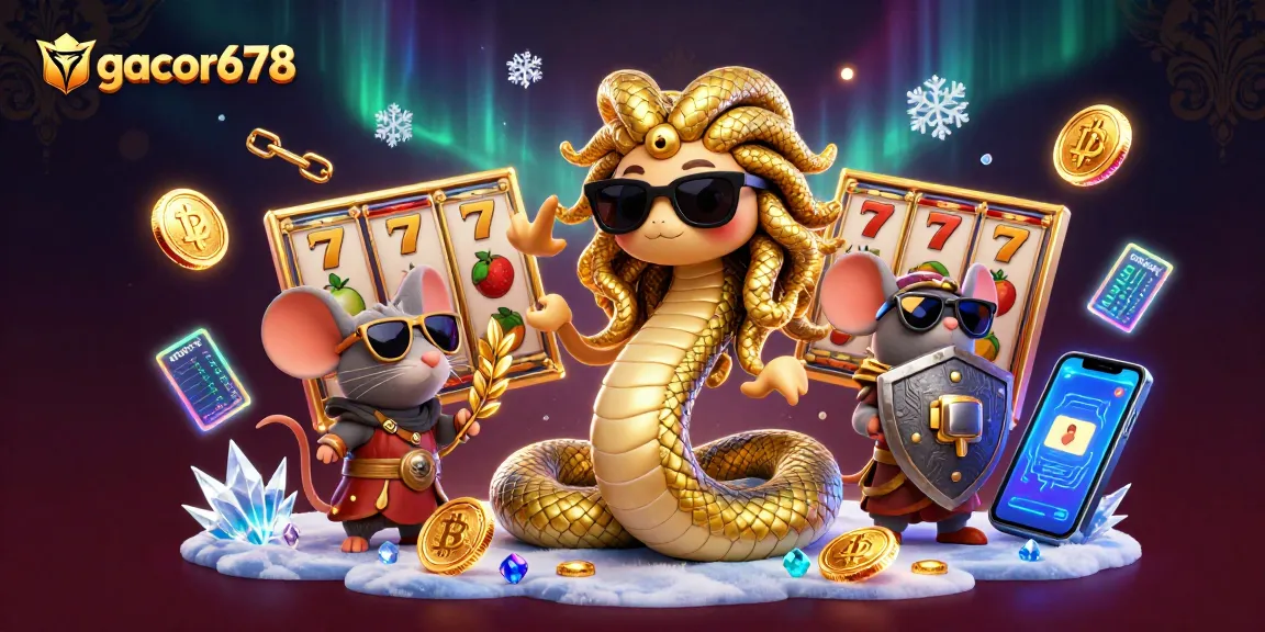 Spin the reels at gacor678 with Medusa and a warrior mouse amid glimmering coins and jackpots.