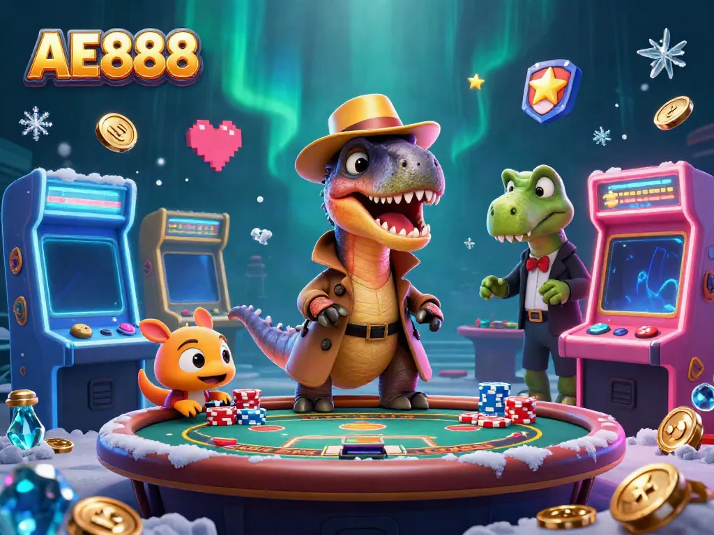 Enjoy the thrilling gameplay experience at AE888 with a vibrant scene of animated characters and casino elements.
