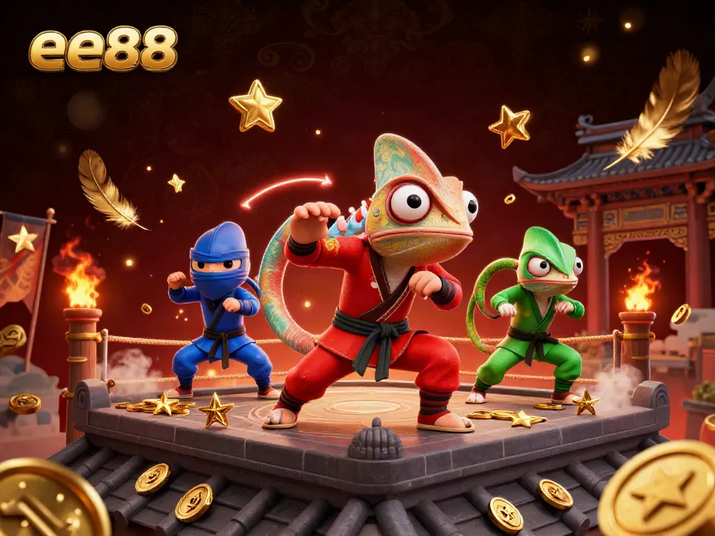 Engage in thrilling gambling action with ee88 as ninja chameleons conquer the casino rooftop.