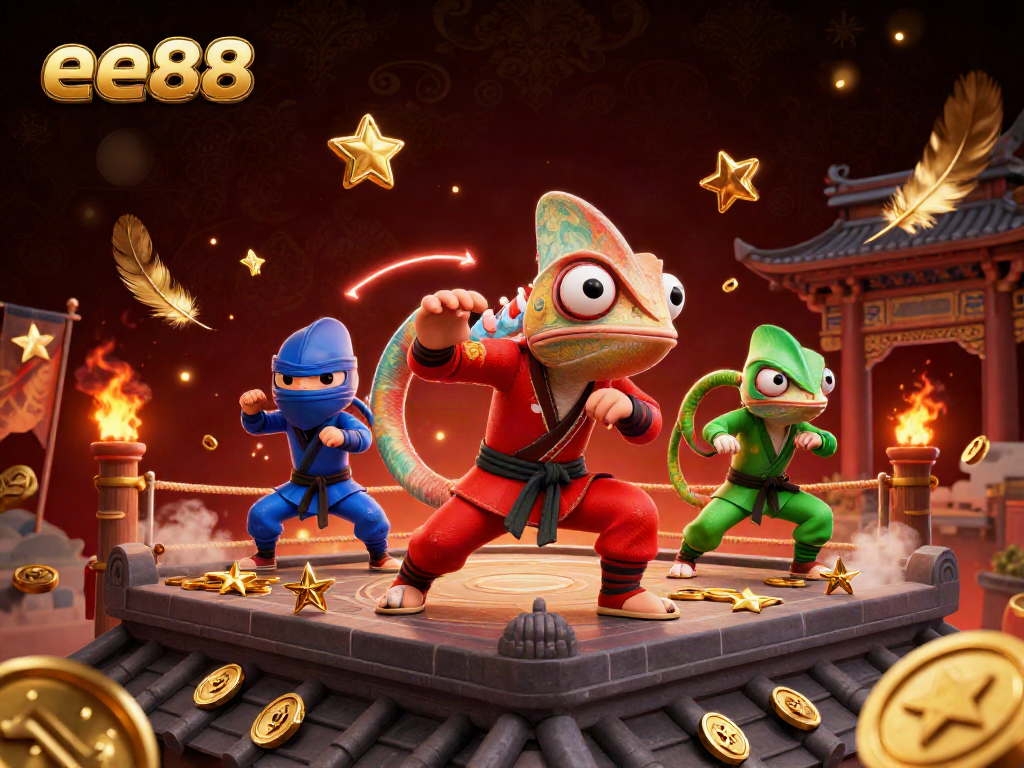 Engage in thrilling gambling action with ee88 as ninja chameleons conquer the casino rooftop.