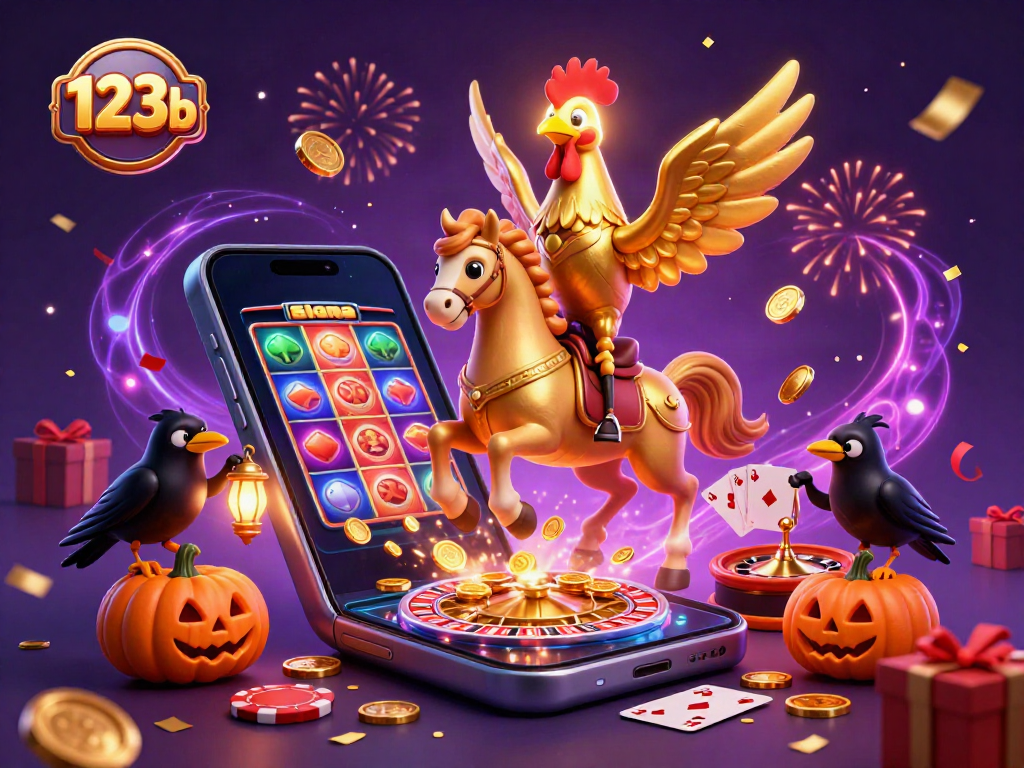 Engage in the vibrant world of 123b casino gaming with a golden rooster and magical characters overflowing with excitement.